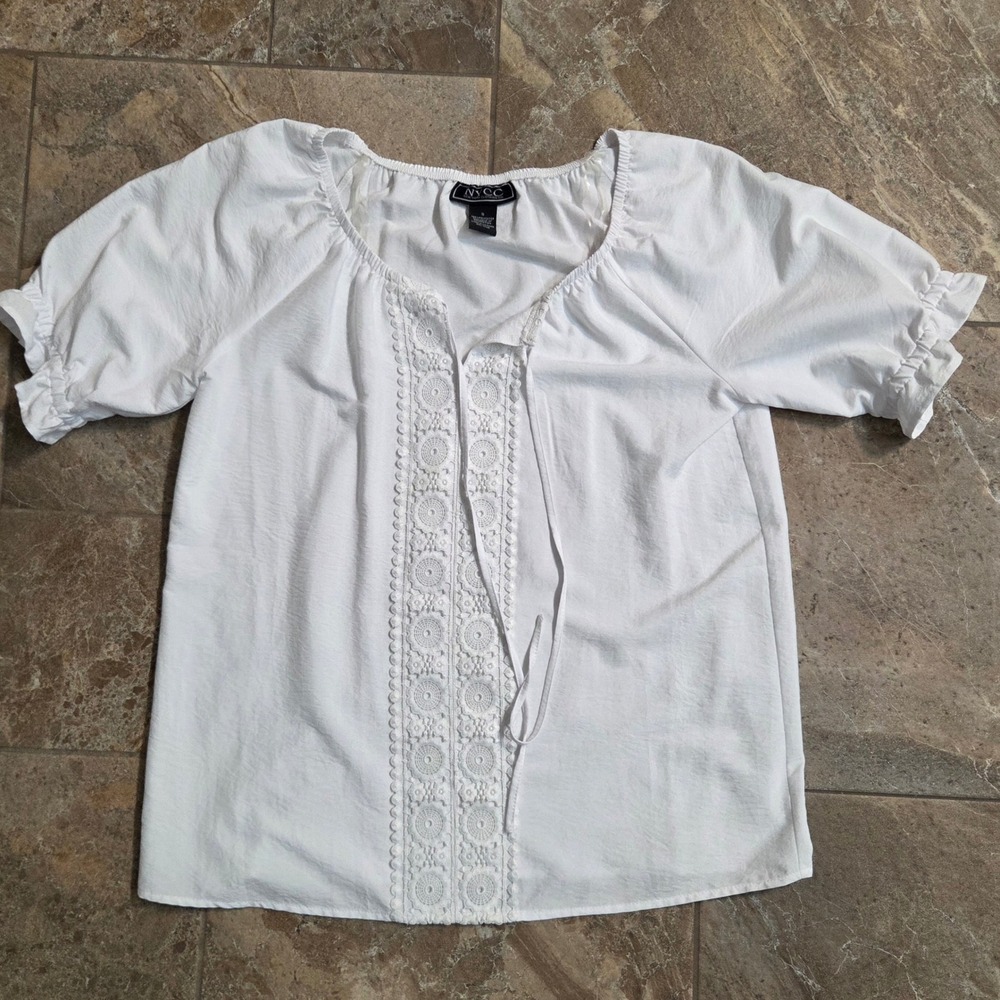 NYCC New York Clothing Co White Boho Lace Peasant Blouse Top Small